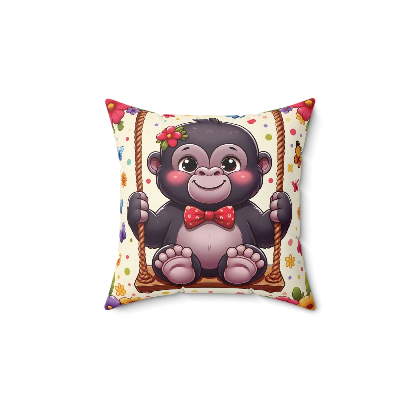 This adorable pillow features a cute baby gorilla sitting happily on a swing. Just like kids, this baby gorilla enjoys the simple joy of swinging, capturing the playful spirit and innocence we all cherish. Perfect for nurseries, playrooms, brighten up your décor with this whimsical pillow. BUY NOW! (SK Superb)