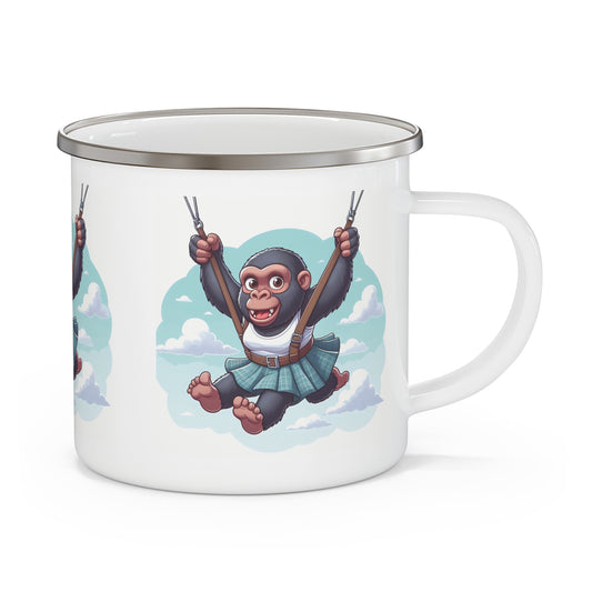 Enjoy your adventures and add a quirky touch to your camping gear with our cartoon "Happy Female Gorilla Skydive" Enamel Camping Mug! This mug is perfect for camping, hiking, or everyday use. A great gift for outdoor and animal lovers. BUY NOW! (SK Superb)