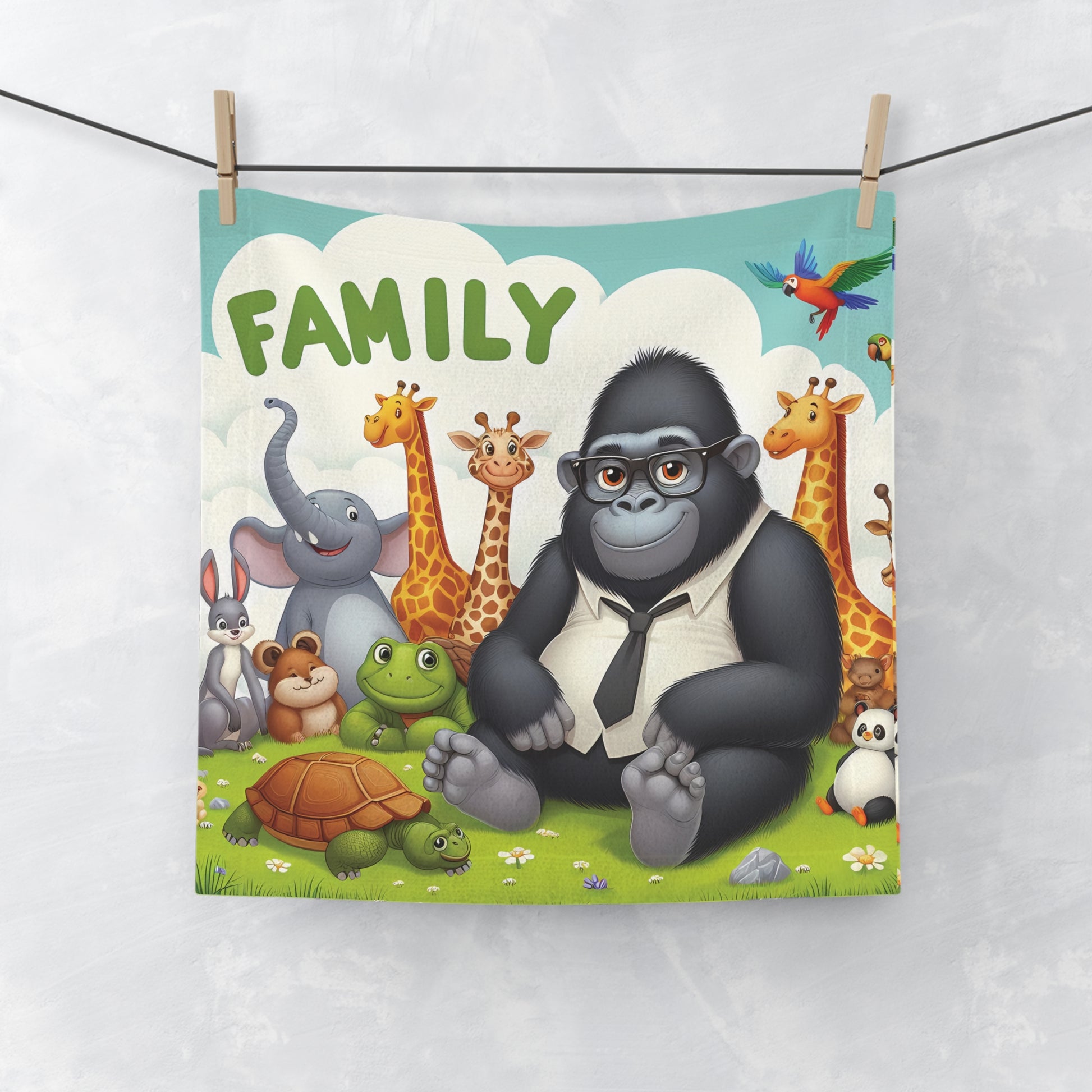 Bring a touch of whimsy and warmth with our adorable face towel of a cartoon-style gorilla surrounded by a delightful group of animal friends. Perfect for kids and animal lovers. Ideal for use at home, the gym, or on the go. Its vibrant design adds a fun and friendly touch to any bathroom decor. BUY NOW! (SK Superb)