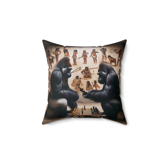 Our "Chess Master Gorillas Pillow" features two gorillas engrossed in a game of chess, showcasing their intellect and strategy akin to human chess players. Perfect for game enthusiasts and art lovers alike, this pillow adds a touch of wisdom and culture to your home and office decor. BUY NOW! (SK Superb)