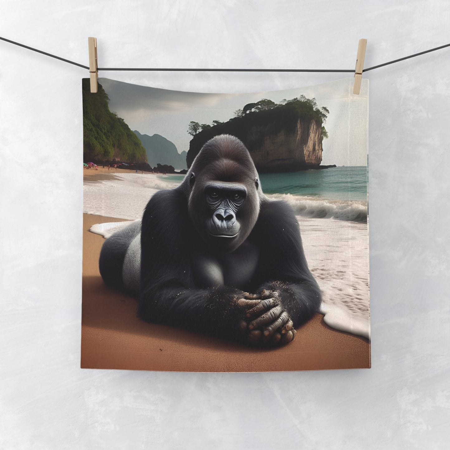 Unwind with our face towel featuring a gorilla relaxing on a serene beach. It captures the essence of human-like tranquility. Ideal for facial care, gym sessions, or as a decorative piece. Perfect Gift for nature lovers, wildlife enthusiasts, and those with a sense of humor. BUY NOW! (SK Superb)