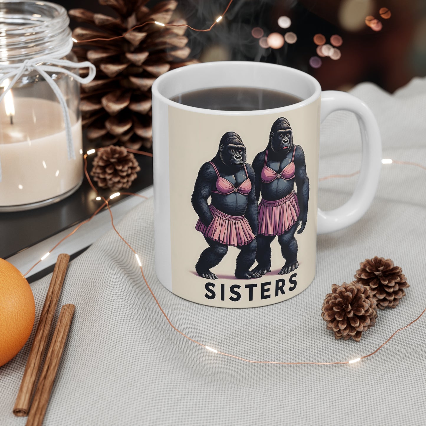 Cute & Fun 11oz Gorilla Sisters Mug - Love Our Siblings