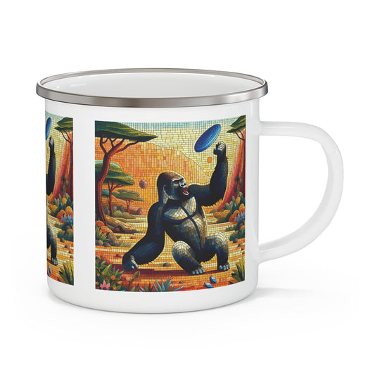 Add a unique touch to your outdoor adventures with this enamel mug featuring a vibrant mosaic gorilla design. It's perfect for camping, hiking, and travel. Enjoy your favorite beverages in style with this wildlife-themed mug, ideal for nature and adventure lovers. BUY NOW! (SK Superb)