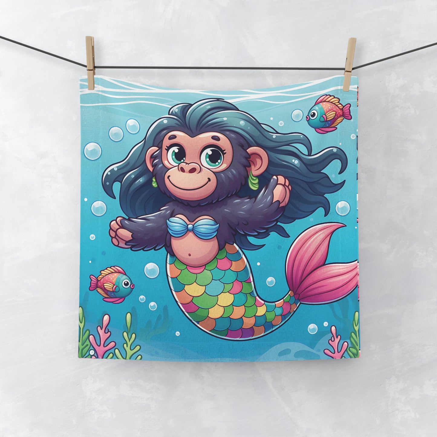 Whimsical Mermaid Gorilla Face Towel – Adorable Underwater Adventure