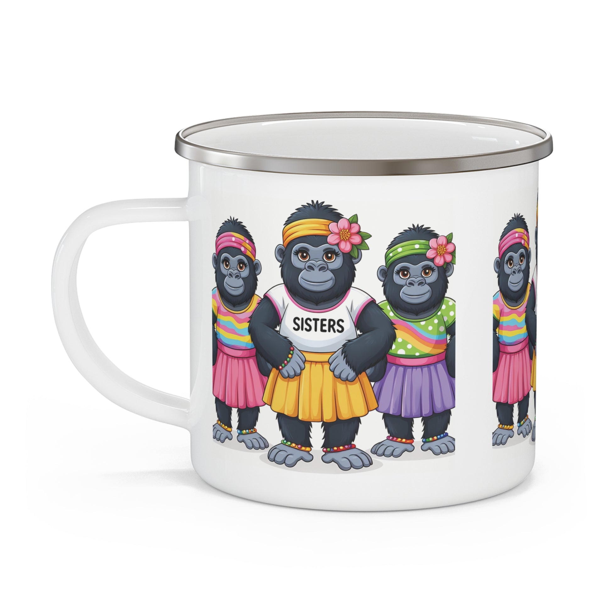 Cartoon Gorilla Sisters Gift Enamel Camping Mug