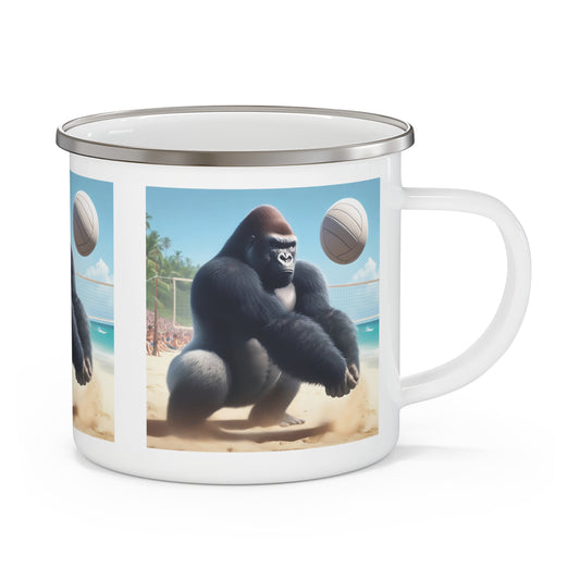Our "Gorilla Playing Beach Volleyball" Enamel Camping Mug reflects the shared love humans and animals have for the sport of beach volleyball. An ideal gift for outdoor enthusiasts and sports lovers. A perfect companion mug for camping, hiking, or beach outings. BUY NOW! (SK Superb)