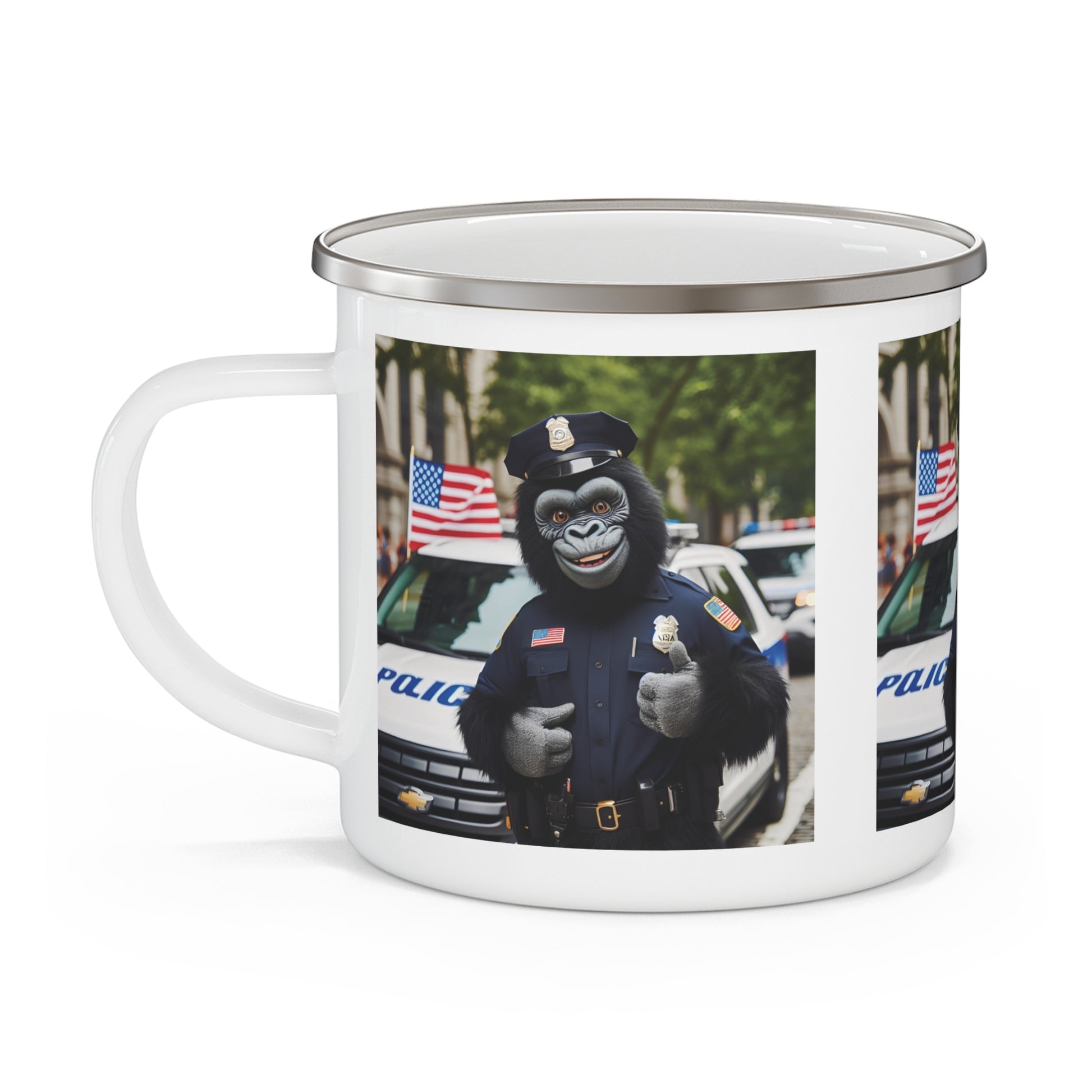 Striking Police Gorilla Enamel Camping Mug - Salute to Human Police
