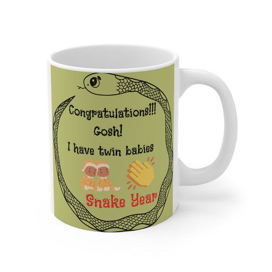 Celebrate twin babies born in the Year of the Snake with this 11oz ceramic mug! Perfect keepsake for new parents or zodiac-themed celebrations. BUY NOW!