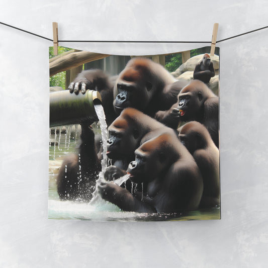 Beat the heat with our "Cooling Gorilla Waterfall Face Towel", featuring a vibrant image of gorillas enjoying a refreshing drink from a waterfall. It's a great gift for nature enthusiasts and animal lovers. A towel perfect for home, gym, travel, or outdoor adventures. BUY NOW! (SK Superb) 