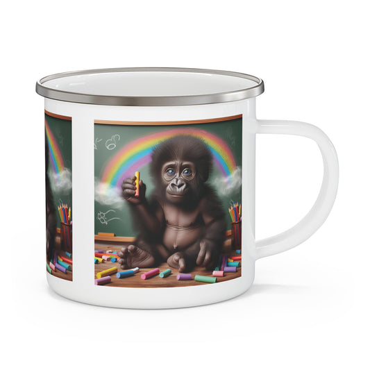 Inspire your child's creativity with this fun enamel camping mug featuring an adorable baby gorilla drawing a rainbow. Perfect for kids who love art and animals, this mug is great for camping, picnics, or at-home use. BUY NOW! (SK Superb)