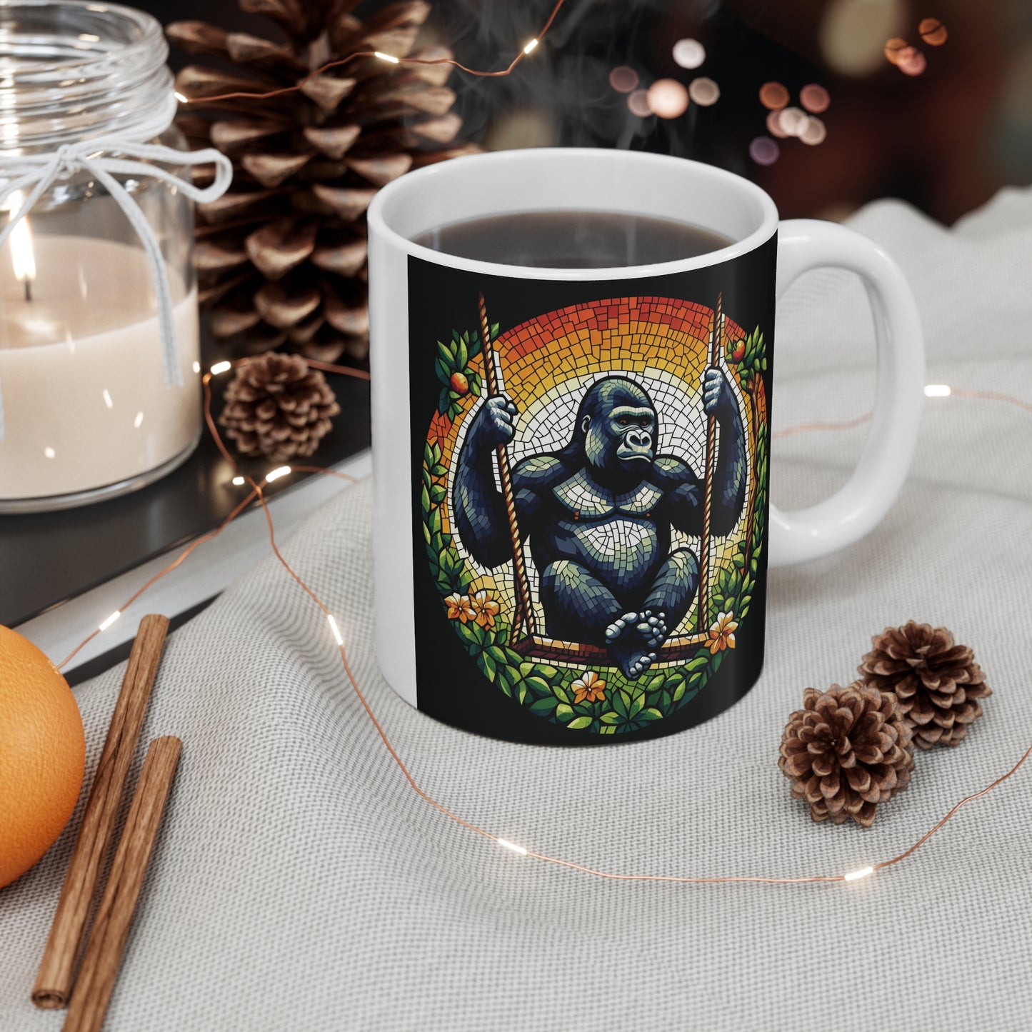 11oz Gorilla Swing Mosaic Mug - Animal Art Coffee Cup