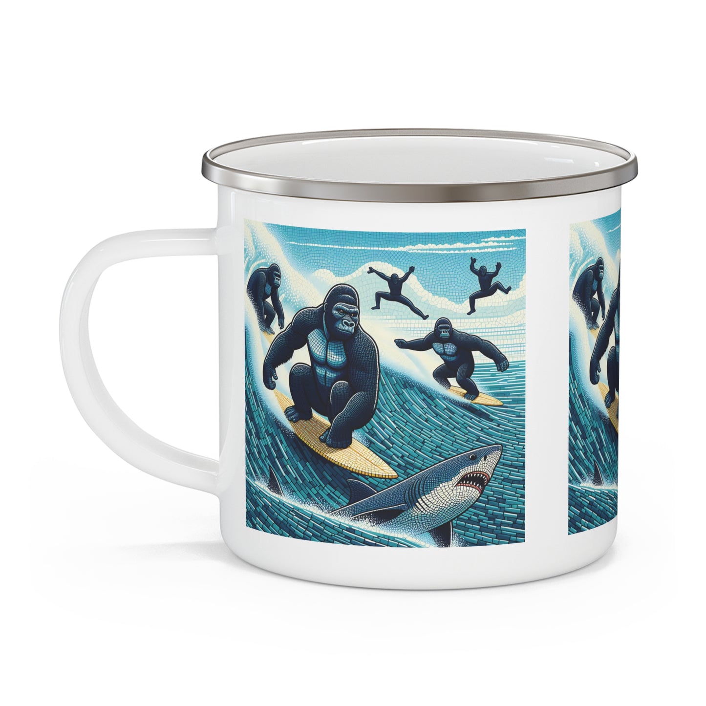 Durable Surfing Gorillas Enamel Camping Mug