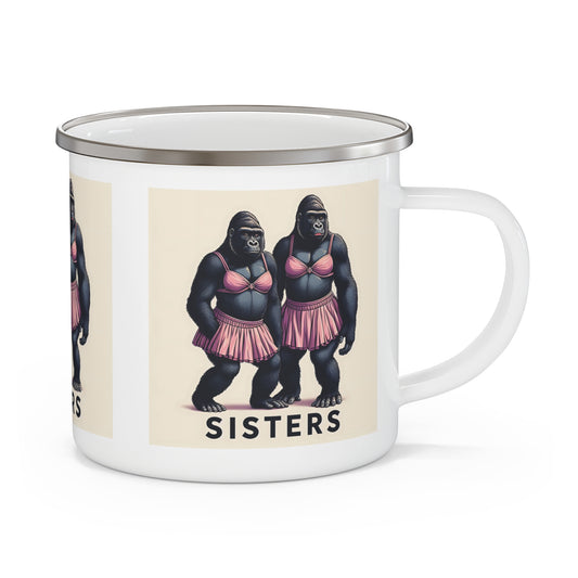 Celebrate the bond of sisterhood with our 'Sisters' Gorilla Enamel Camping Mug! Perfect for camping, hiking or enjoying your favorite beverage at home. Makes a great gift for sisters, friends, animal lovers and for anyone who loves fun and quirky designs. BUY NOW! (SK Superb)