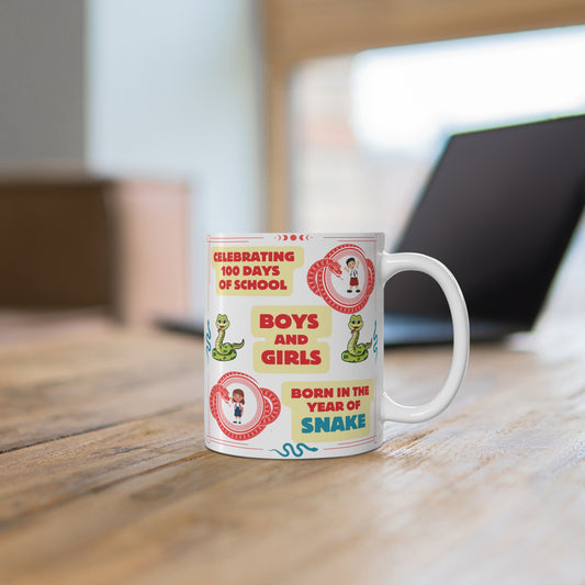 Celebrate 100 days of school with this 11oz "Year of the Snake" mug, a fun gift for kids. Ideal for school milestones or unique classroom keepsakes! BUY NOW!