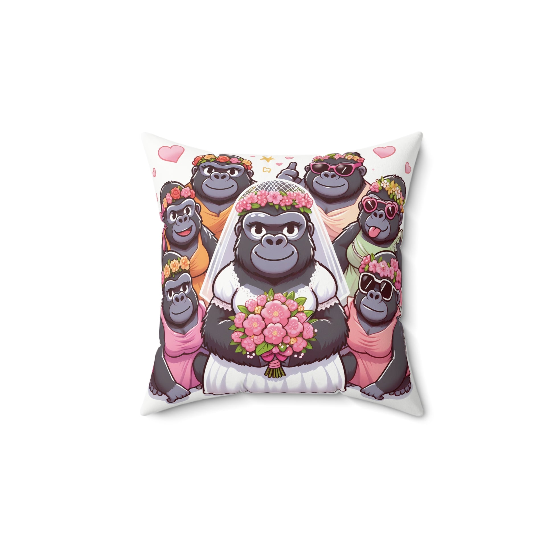 Celebrate the joy of love with our "Bridal Gorilla Party Pillow." Featuring an adorable gorilla bride surrounded by her bridesmaids, this home decor pillow mirrors the fun of a human wedding party. A must-have for gorilla enthusiasts and great wedding gift. BUY NOW! (SK Superb)