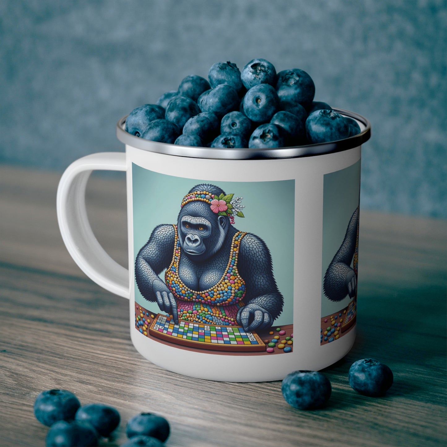 Female Gorilla Art Enamel Camping Mug – Animal Playing Game Design