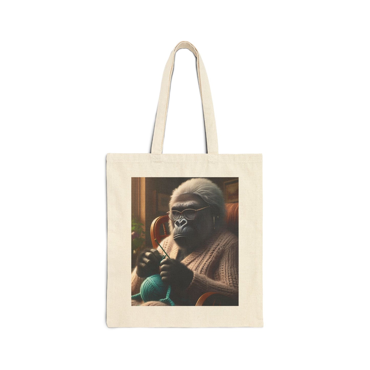 Vintage Gorilla Grandma Knitting Canvas Tote Bag - Whimsical Gift