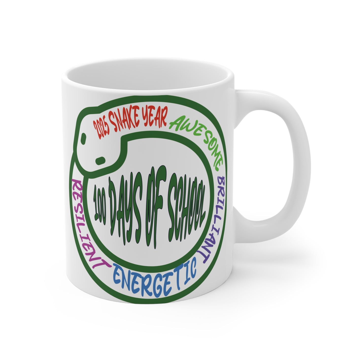 100 Days of School 2025 Snake Year 11oz Mug - Student Milestone Mug