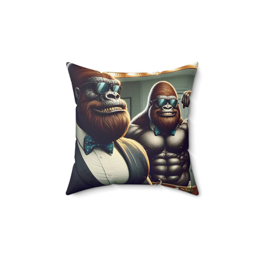 Our "Mr. Stylish Gorilla Bachelor Pillow" is sure to be a hit with guests. Featuring Mr Gorilla flaunting a muscular build, in trendy sunglasses and bow ties, this pillow exudes charm and sophistication. A must-have for your collection! BUY NOW! (SK Superb)