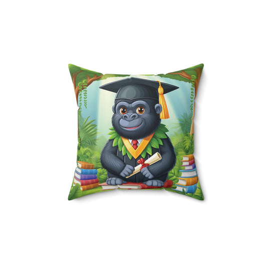 Celebrate academic success with this decorative Graduation Celebration Pillow! Featuring a cute gorilla graduate in a cap and gown, surrounded by books, perfect for any recent grad. Encourage your loved ones to cherish their achievements. Bring a smile to their face with this cheerful pillow! (SK Superb)