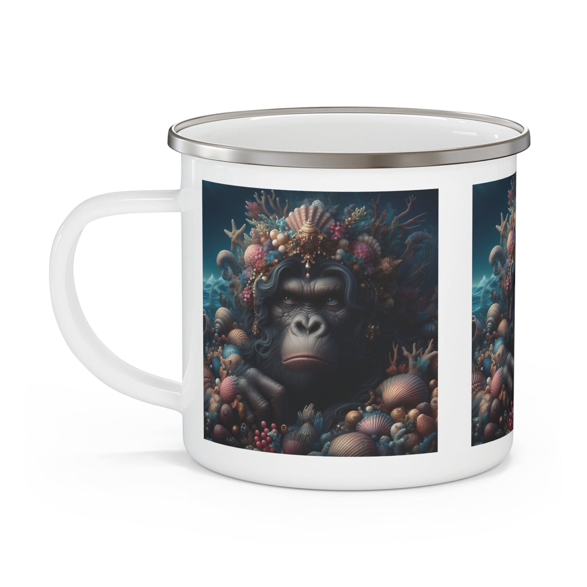 Ocean-Themed Bachelorette Gorilla Mermaid Queen Enamel Camping Mug