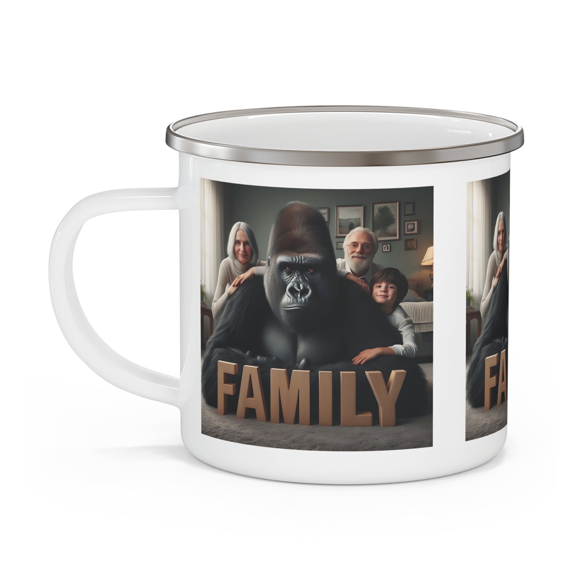 Family Bond Gorilla Enamel Camping Mug – Cozy Home Vibes
