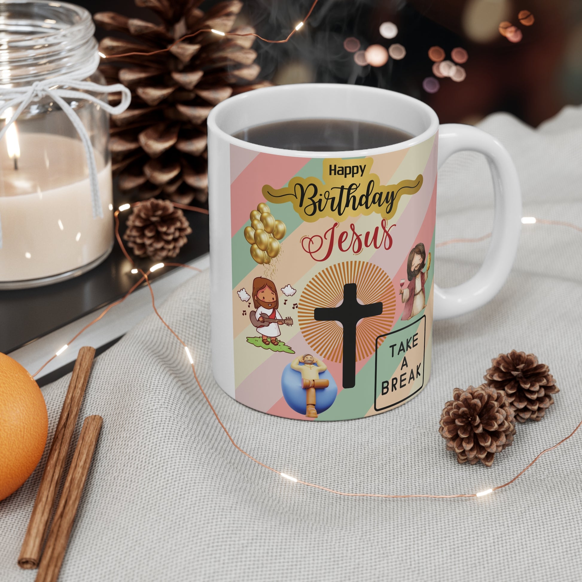 Christian Christmas mug with Jesus illustration
