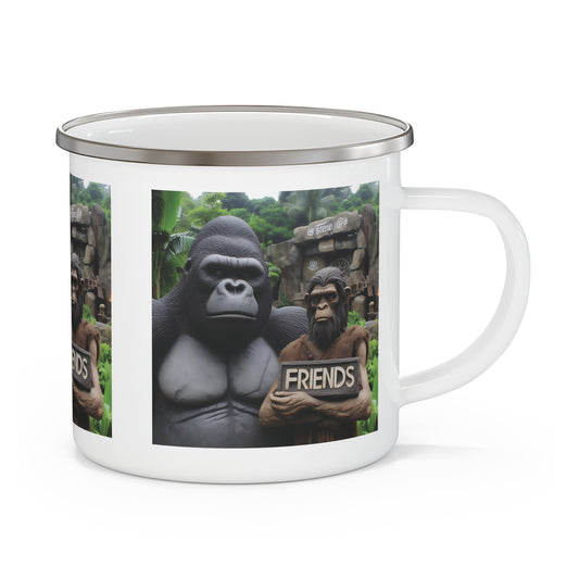 Embrace the spirit of friendship and adventure with our 'Friends' enamel camping mug of a gorilla and a caveman. A thoughtful gift for outdoor, wildlife lovers, and anyone who appreciates the beauty of nature and friendship. An ideal companion for hiking, camping, picnics, and other adventures. BUY NOW! (SK Superb)