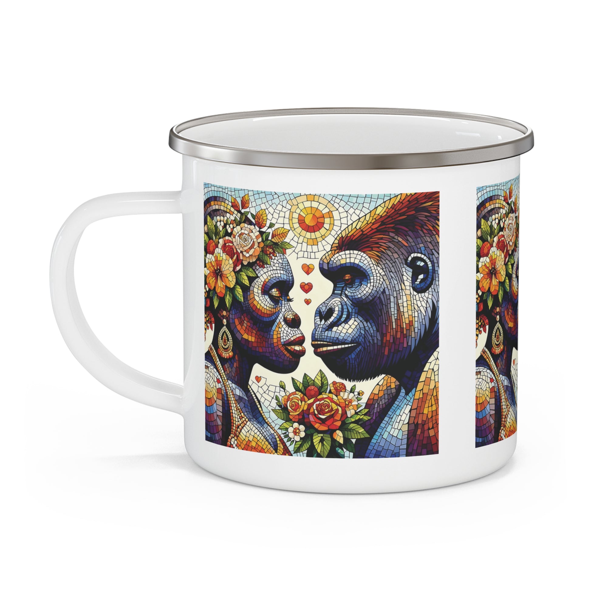 Gorilla Loving Couple Mosaic Design Enamel Camping Mug –Wildlife Art