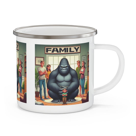 Celebrate family togetherness with the heartwarming cartoon design "Gorilla Family Bond" Enamel Camping Mug. This mug is perfect for camping, hiking, or daily use. An ideal gift for nature, gorilla lovers. A whimsy artwork functional mug for outdoor adventures or cozy mornings at home. BUY NOW! (SK Superb)