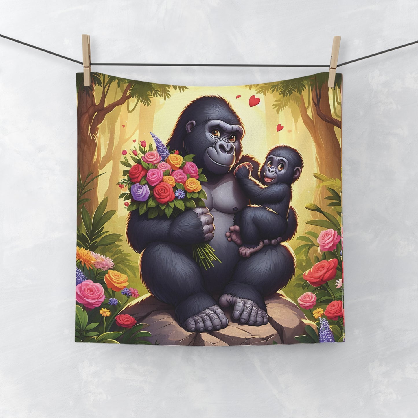 Celebrate the universal bond of motherly love with our "Gorilla Mum and Child Face Towel". Perfect gift for mothers, animal lovers, and nature enthusiasts, adding a touch of nature and warmth to your bathroom decor. BUY NOW! (SK Superb)