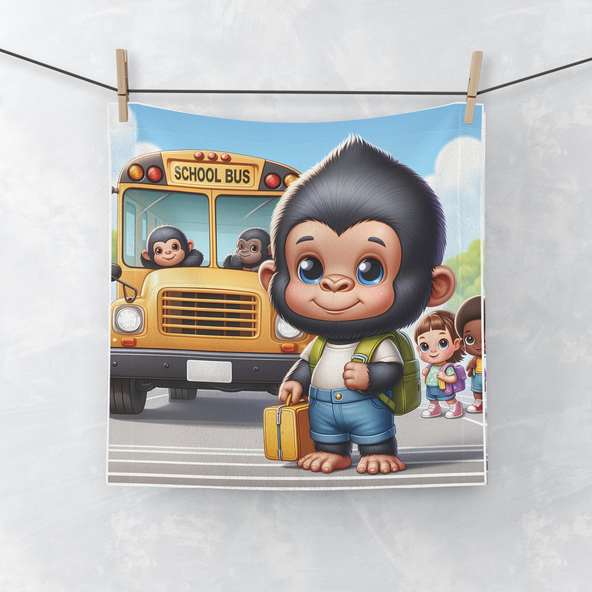 Our "Back to School Gorilla Kids Face Towel" is ideal for kids heading back to school or any educational setting.! Perfect for classrooms, daycares, or home use. A great gift idea for young students, teachers, or anyone passionate about education, friendship and wildlife. BUY NOW! (SK Superb)