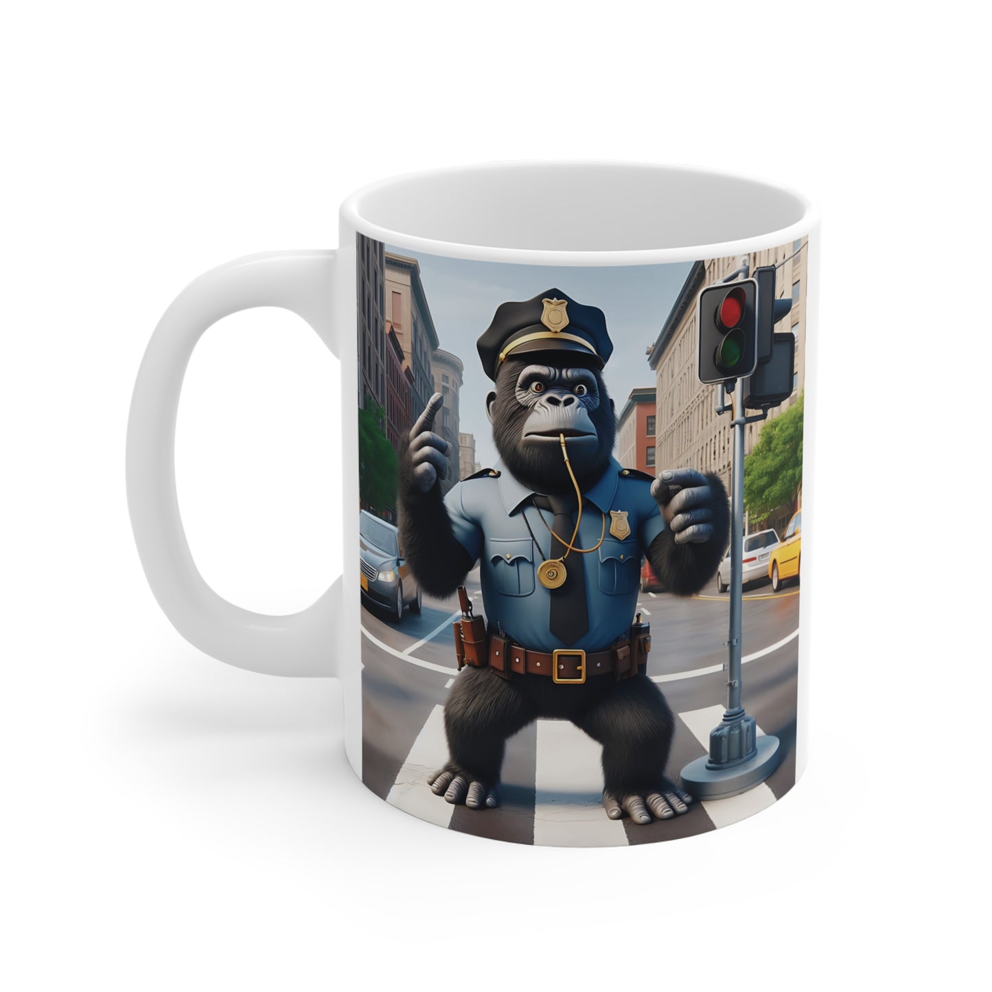 Gorilla Traffic Cop in City Setting 11oz Mug – Animal/Coffee Lover