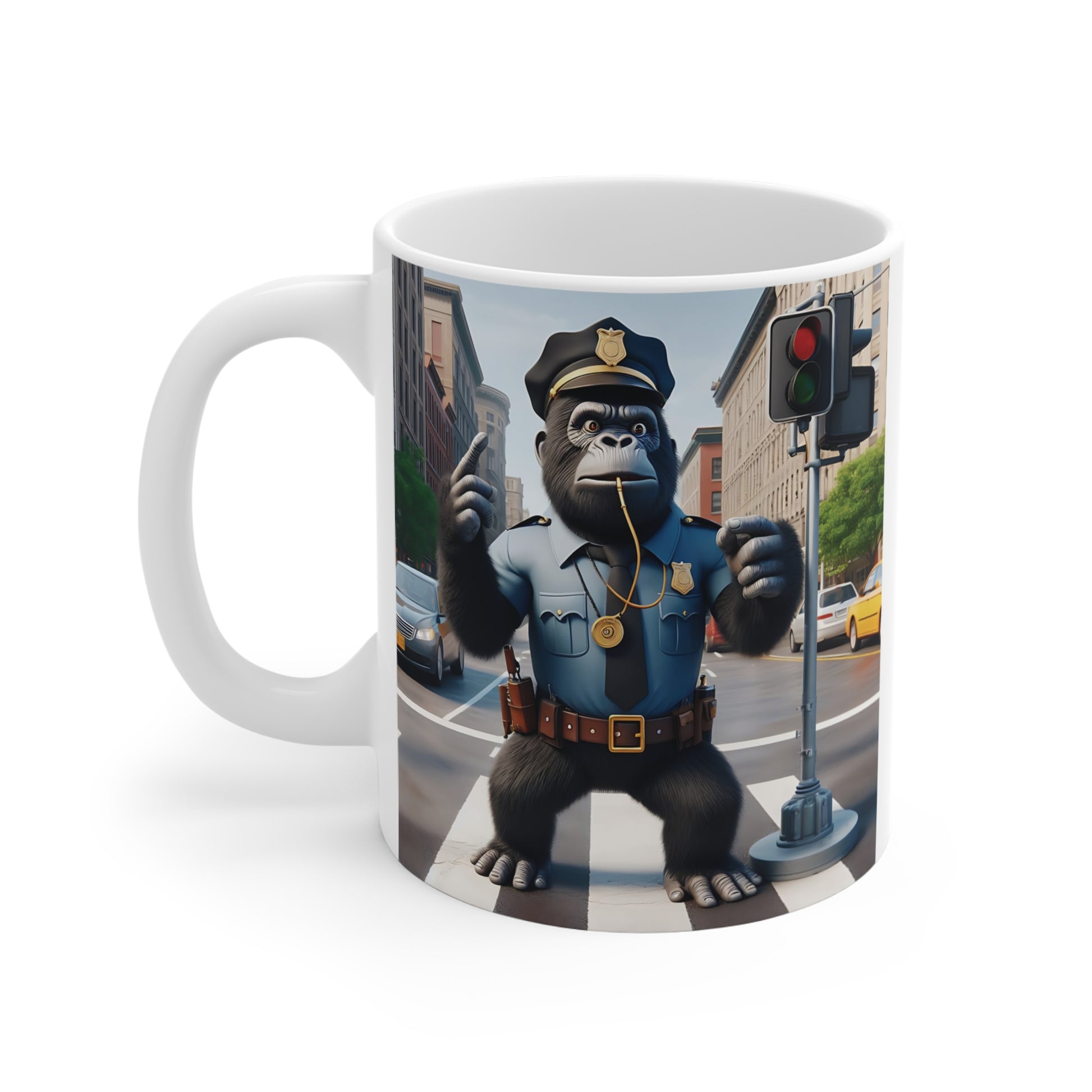 Gorilla Traffic Cop in City Setting 11oz Mug – Animal/Coffee Lover