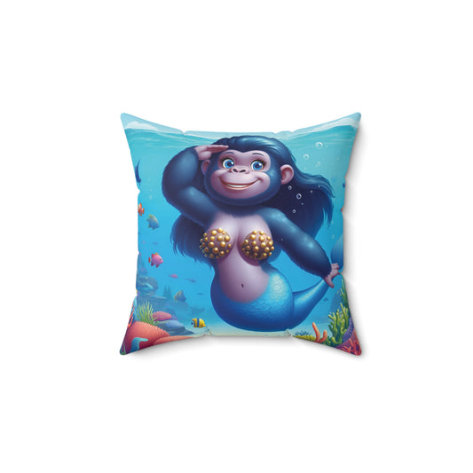 Dive into a world of whimsy with our unique Mermaid Gorilla Throw Pillow! Featuring a playful gorilla mermaid swimming joyfully under the sea. This pillow is ideal for bedrooms, living rooms, or as a quirky gift, adding a touch of humor to any space. (SK Superb)