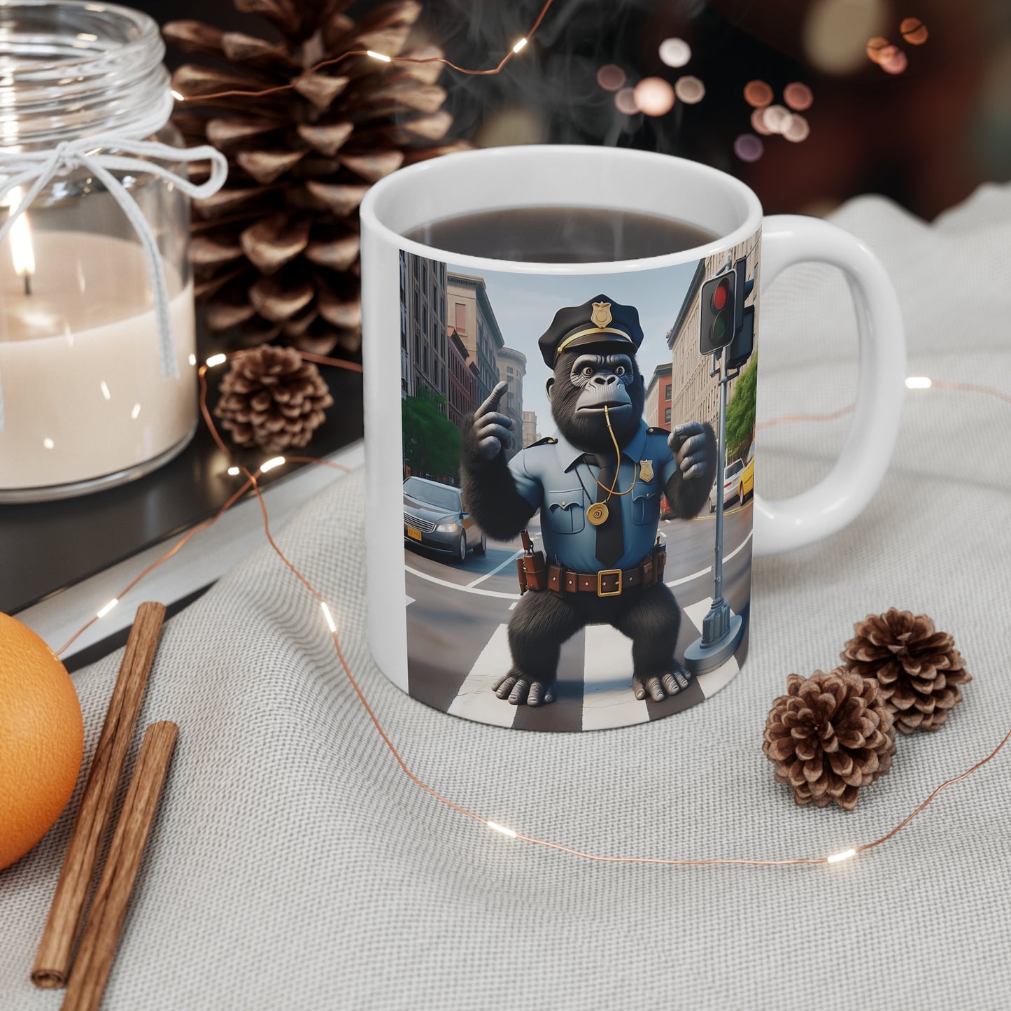 Gorilla Traffic Cop in City Setting 11oz Mug – Animal/Coffee Lover