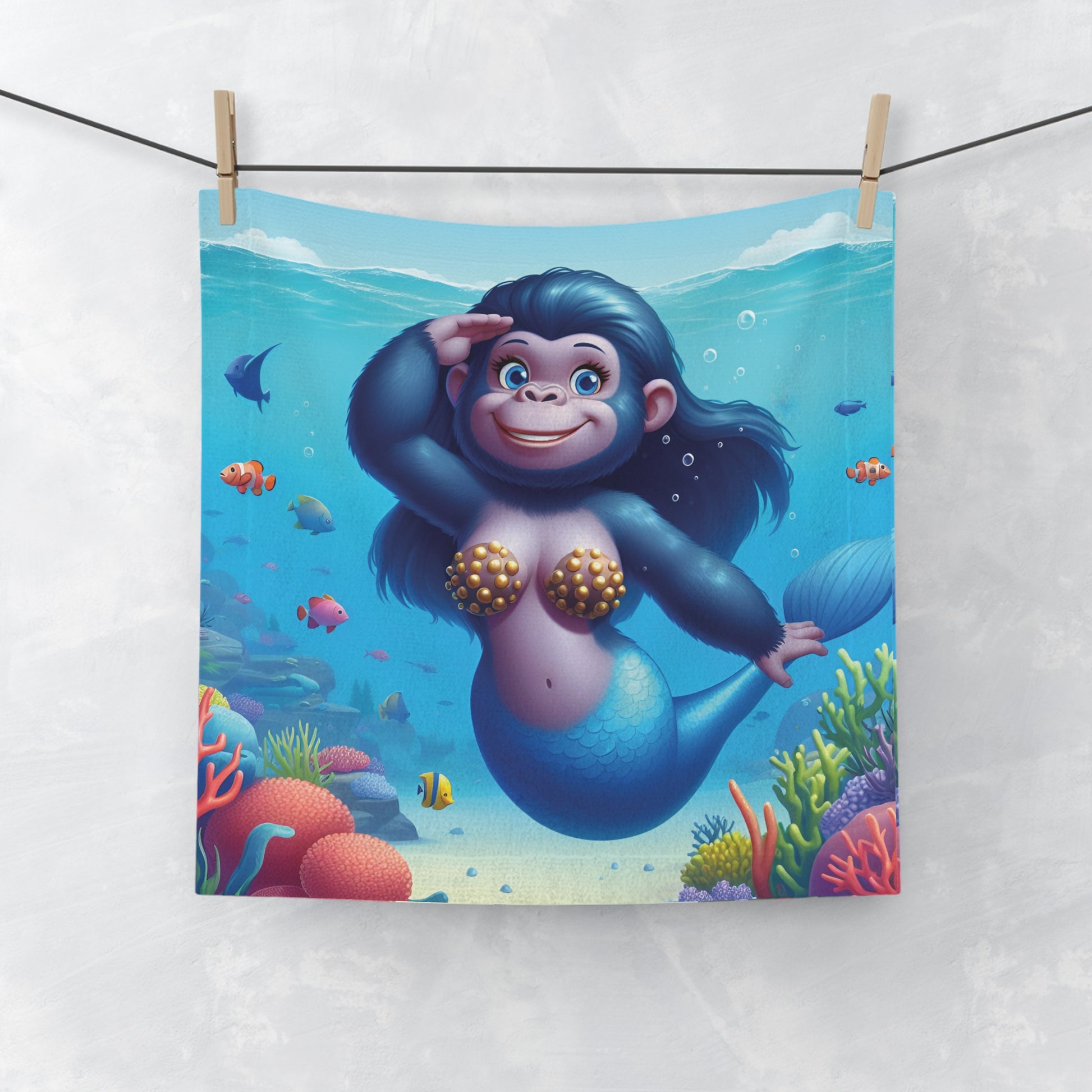 Dive into a world of enchantment with our "Smiling Mermaid Monkey" Face Towel. Add whimsy to your bathroom, gym bag, or beach trip, this face towel is a must-have for animal lovers and mermaid enthusiasts. It's an excellent gift for birthdays, holidays, or any special occasion. BUY NOW! (SK Superb)