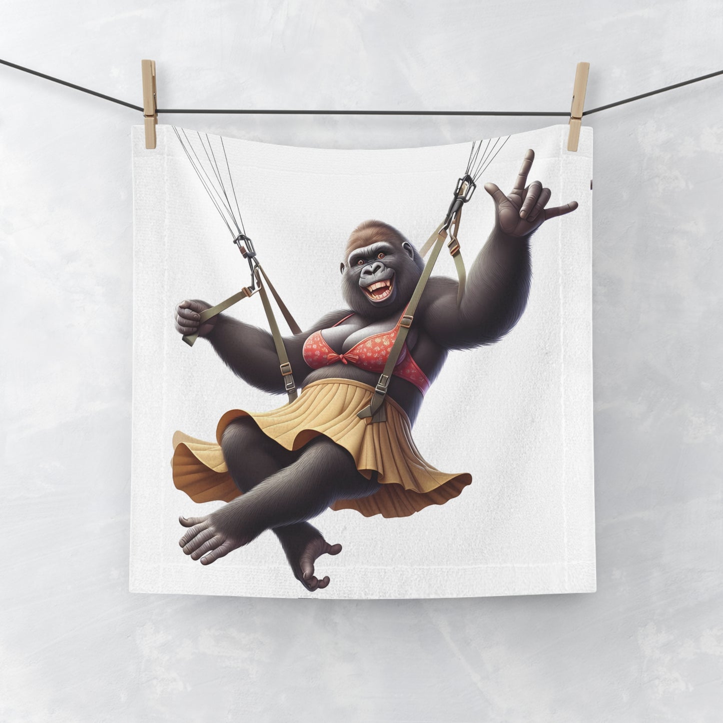 Add a splash of adventure and fun to your bathroom with our "Paragliding Gorilla Face Towel!" A quirky towel for adventure seekers and gorilla enthusiasts. An ideal gift for birthdays, holidays. Great for face washing, gym workouts, travel, or as a decorative piece. BUY NOW! (SK Superb)