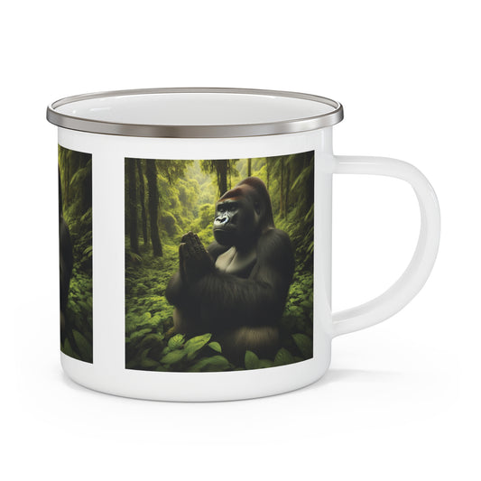 Discover serenity with our "Gorilla in Prayer" Enamel Camping Mug, surrounded by the beauty of wildlife and nature. A practical mug for outdoor lovers, camping, hiking, and adventure. The inspiring nature-themed design makes it a thoughtful gift. BUY NOW! (SK Superb)