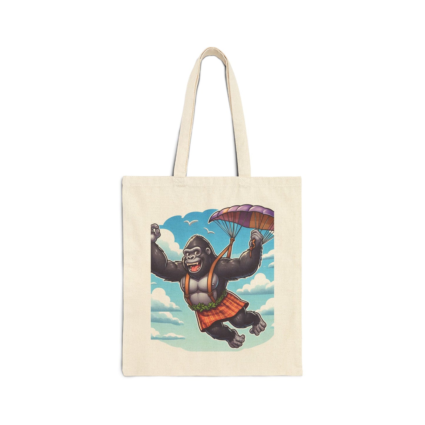 Funny Cartoon Gorilla Parachuting Canvas Tote Bag