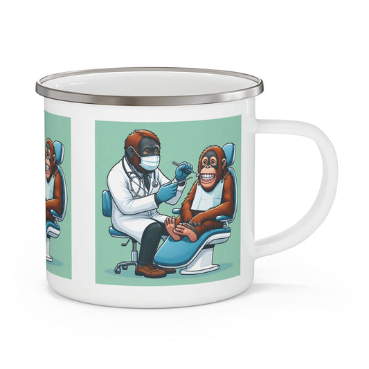 Our whimsical enamel camping mug blends functionality with a fun design of an orangutan dentist working on a smiling patient. A mug for those who love outdoors and a good laugh. Perfect for animal lovers, dentist, camping, hiking, or home use. BUY NOW! (SK Superb)