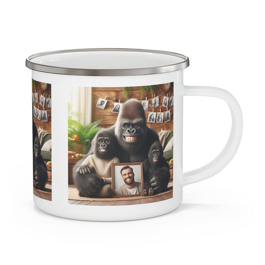 Enjoy your favorite beverage with this heartwarming design "Family Gorillas Cozy Home" enamel camping mug. This mug is perfect for wildlife, gorilla lovers, and camping fans. Ideal for outdoor adventures, hiking, and picnics. A great gift for those who love nature-inspired art. BUY NOW! (SK Superb)