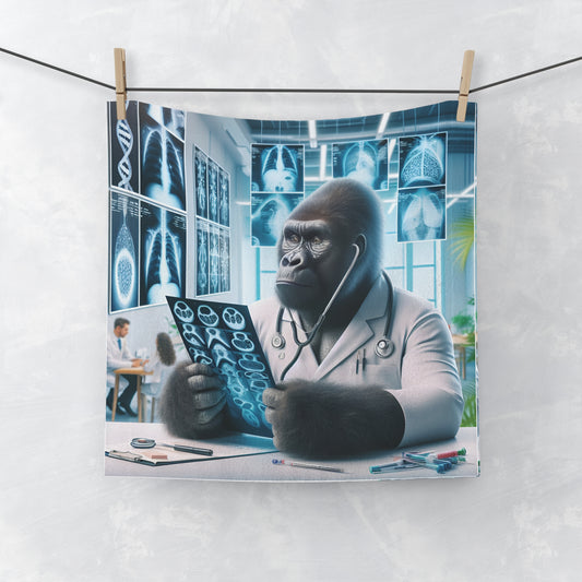 Our Doctor Gorilla Face Towel, a gift for healthcare workers, animal lovers or to elevate your bathroom decor with humor and style. BUY NOW! (SK Superb)