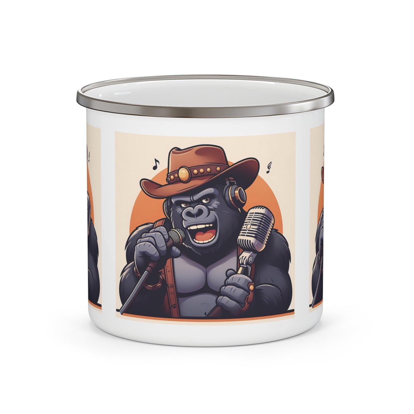 Our Gorilla Cowboy Singer Enamel Camping Mug is a great gift for music lovers and outdoor enthusiasts. Enjoy your favorite beverage while celebrating the harmony of nature and music with this exceptional enamel mug! Perfect for camping, hiking, picnics, or cozy mornings at home. BUY NOW! (SK Superb)