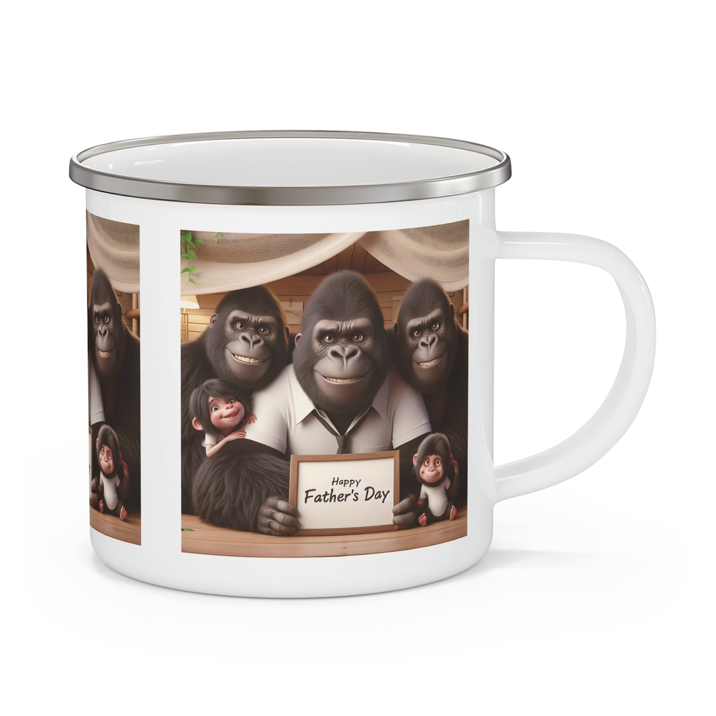 Everyday is wonderful Father's Day with this charming Gorilla Family Enamel Camping Mug. A heartwarming design mug gift for dads who love camping, hiking, or enjoying their morning coffee. Ideal for outdoor adventures or cozy moments at home. BUY NOW! (SK Superb)