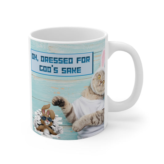 Start your day with laughs! This funny 11oz cat mug features a sarcastic bunny-costumed cat—perfect gift for Easter, cat lovers, and coffee fans. BUY NOW!
