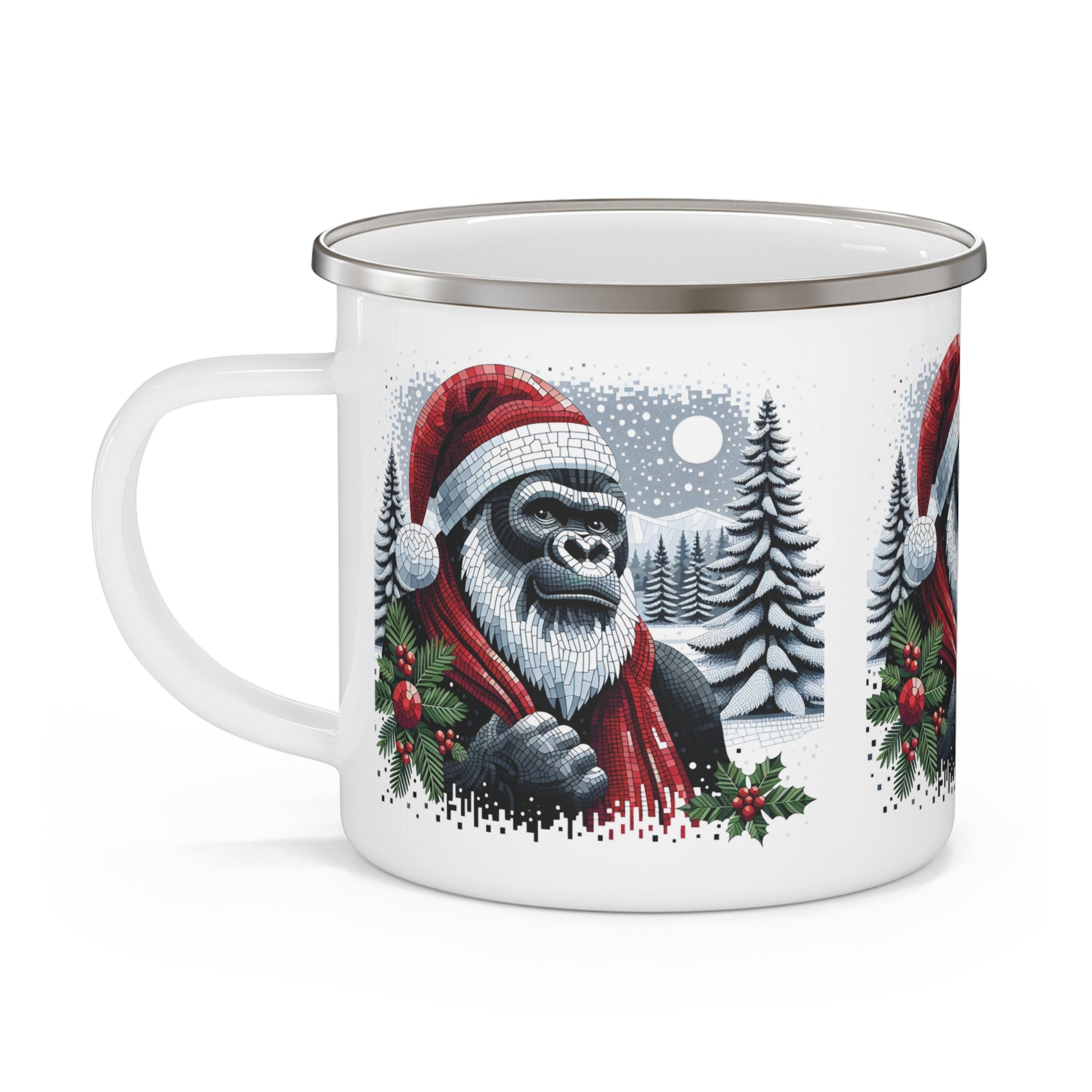 Mosaic Christmas Gorilla Enamel Camping Mug