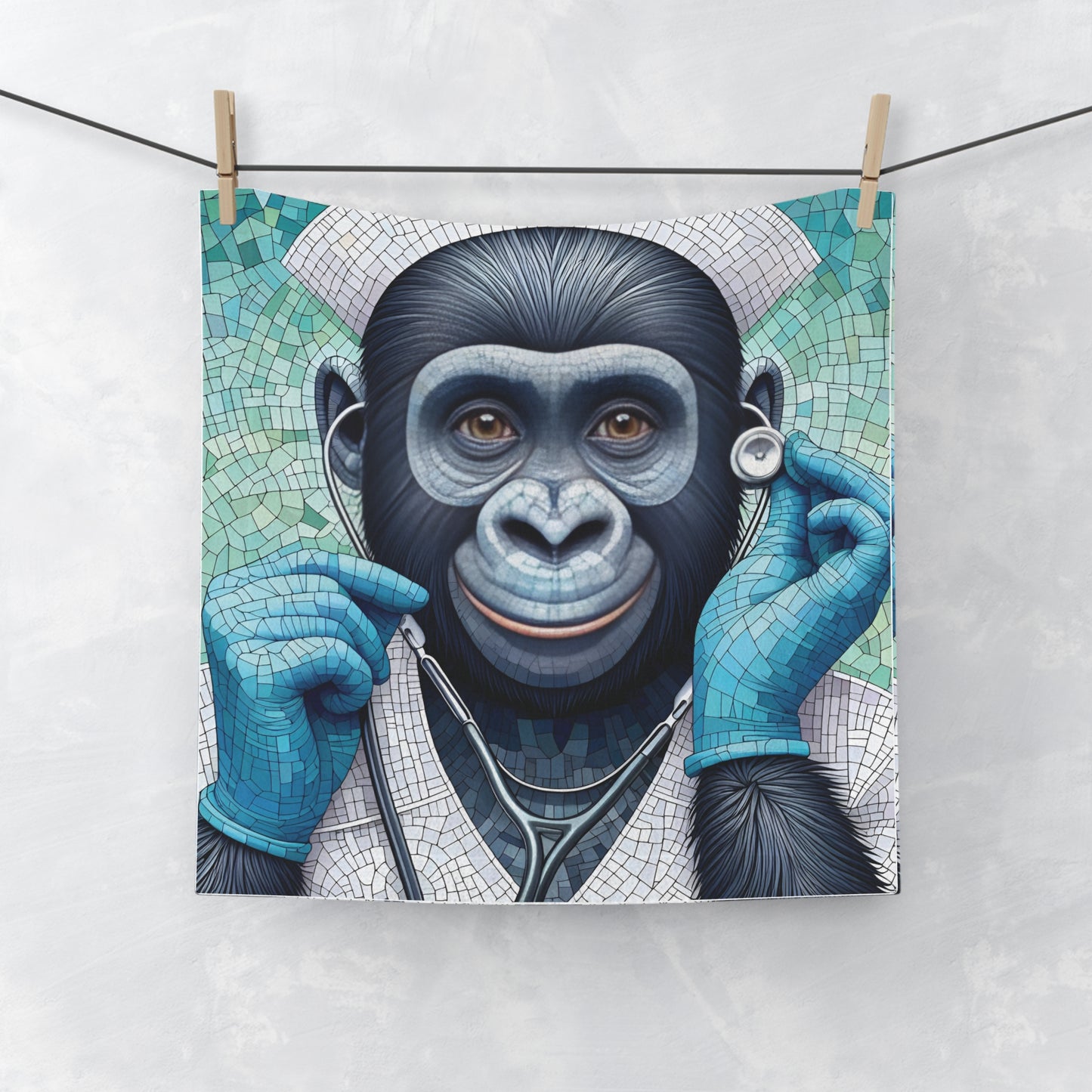 Our "Smiling Gorilla Nurse Mosaic Style Face Towel" is a functional, decorative piece in your home decor, reminding us of the importance of compassion, care and positivity in our lives. An ideal gift for healthcare workers who appreciate fun, inspiring art or a fan of gorillas. BUY NOW! (SK Superb)