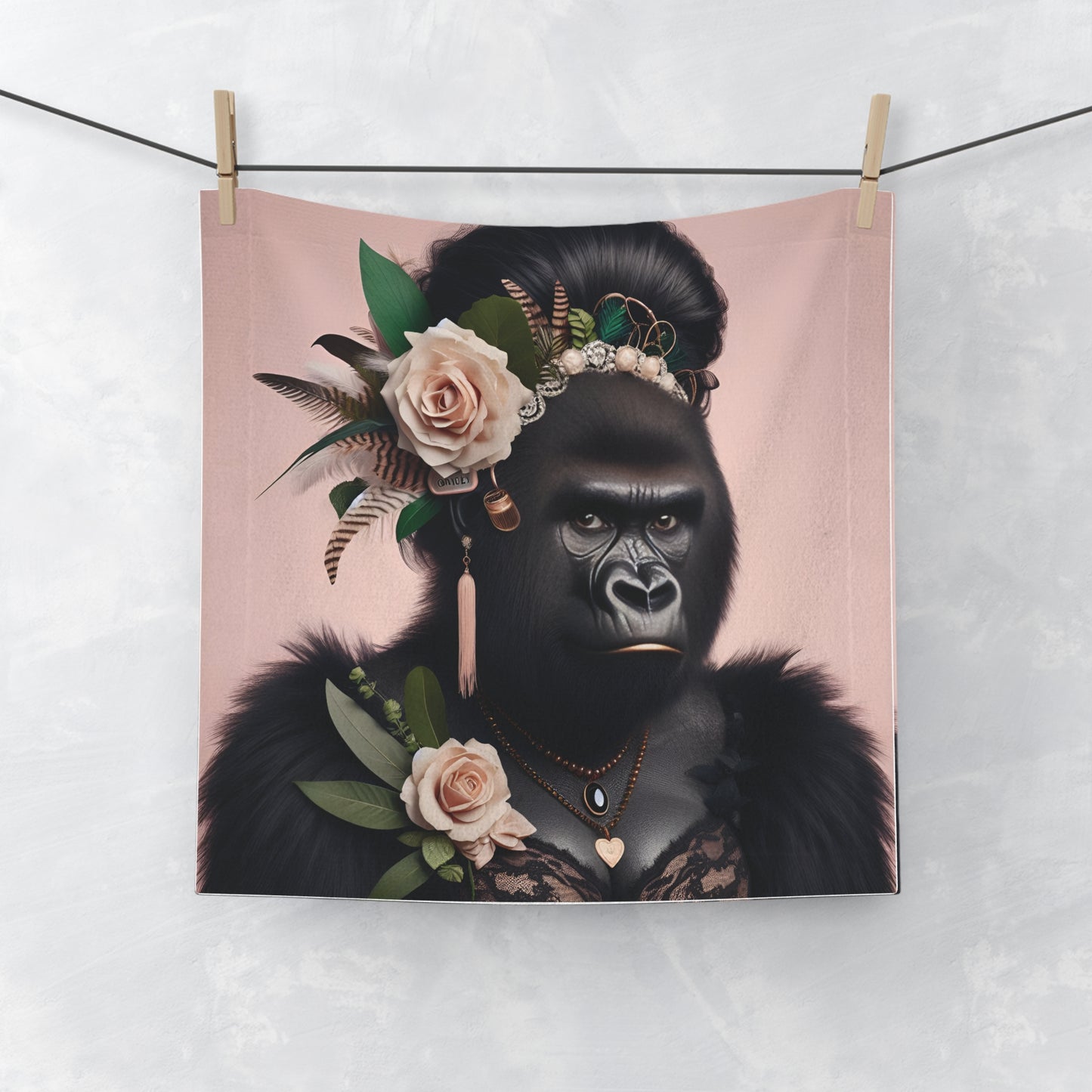 Celebrate your bachelorette party with whimsy and elegance with our face towel featuring a stunning female gorilla bachelorette adorned with a stylish updo. Ideal for bachelorette parties, bridal showers, and wedding festivities. A Unique Keepsake Towel. BUY NOW! (SK Superb)