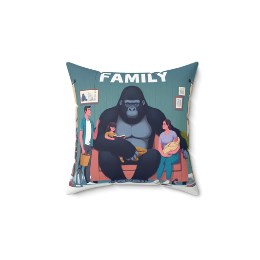 Experience the warmth and love of family with our "Family Time with Gorilla Pillow." A decorative home decor pillow of a gentle gorilla surrounded by a loving family in cozy atmosphere. A reminder of the importance of family bonds. Order yours today and make your home a haven of love and togetherness. (SK Superb)